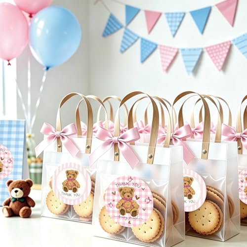 84pcs Baby Shower Thank You Stickers - Pink Bear Design, 2 Inch