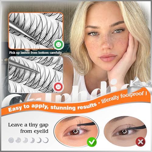 Calphdiar Wispy Lash Clusters 10-14mm Natural C Curl Individual Eyelashes Clear Band 120PCS