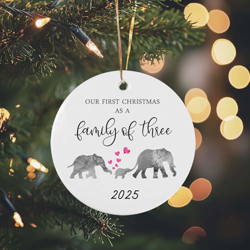 2025 Our First Christmas as a Family of 3 Elephant Ornament