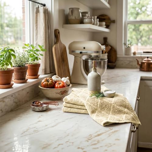 DecorRack 100% Cotton Kitchen Towels Set of 4 - 16x27 in, Ivory