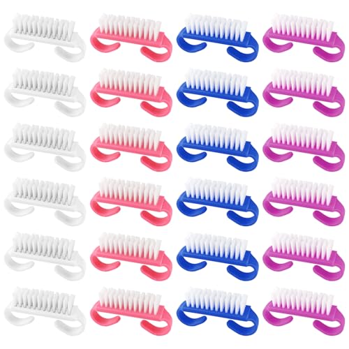 HANWER 24 Pack Handle Grip Nail Brushes - Travel Size Hand Scrub Cleaners