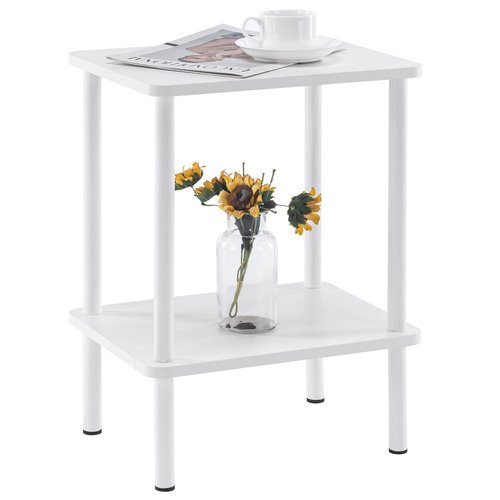 Apicizon 2 Tier End Table, Small Side Table with Solid Wood Legs, Boho Bedside Table with Storage Shelf, Nightstand for Small Spaces, Bedroom, Living Room, Entryway, Farmhouse, Easy Assembly, White