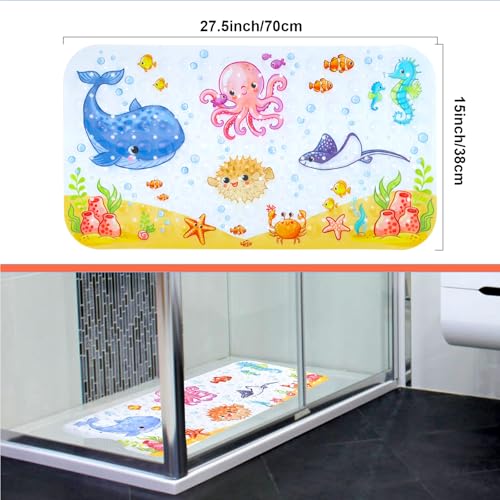 Secopad Non-Slip Bath Mat for Kids - Pink Octopus, 27.5" x 15"