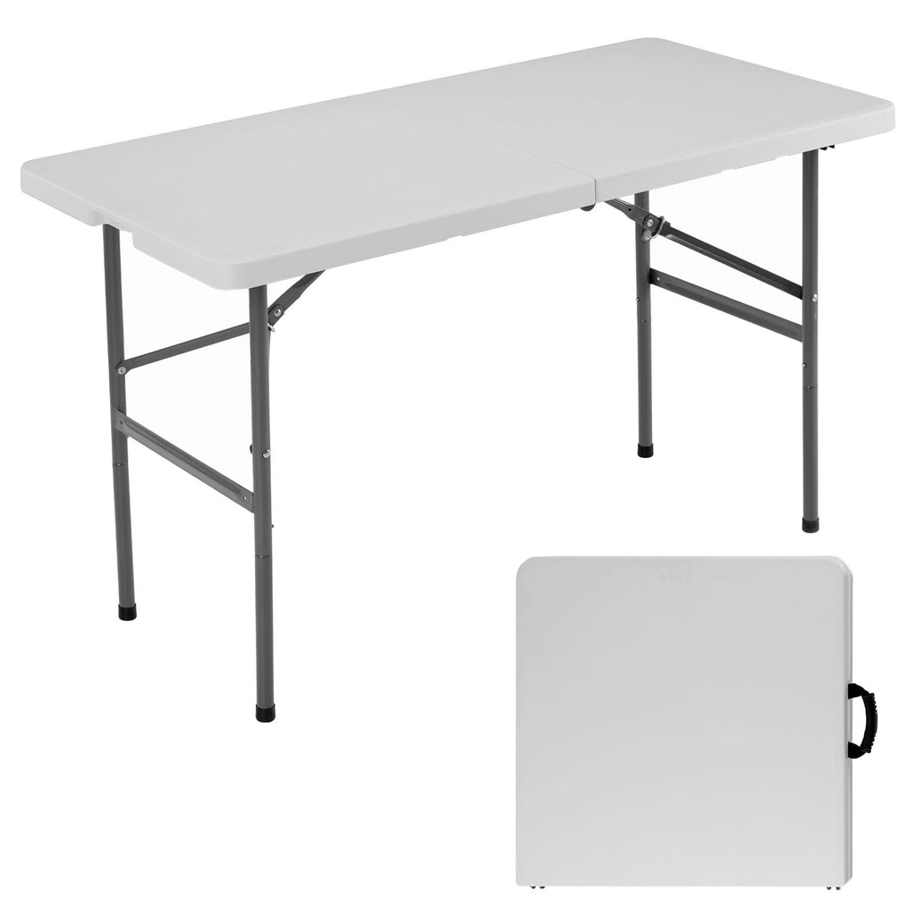 Simple Deluxe Foldable Table - Heavy Duty Portable Plastic Top & Steel Legs, Built-in Handle for Indoor Outdoor Party, Camping, White 4 FT, Standard