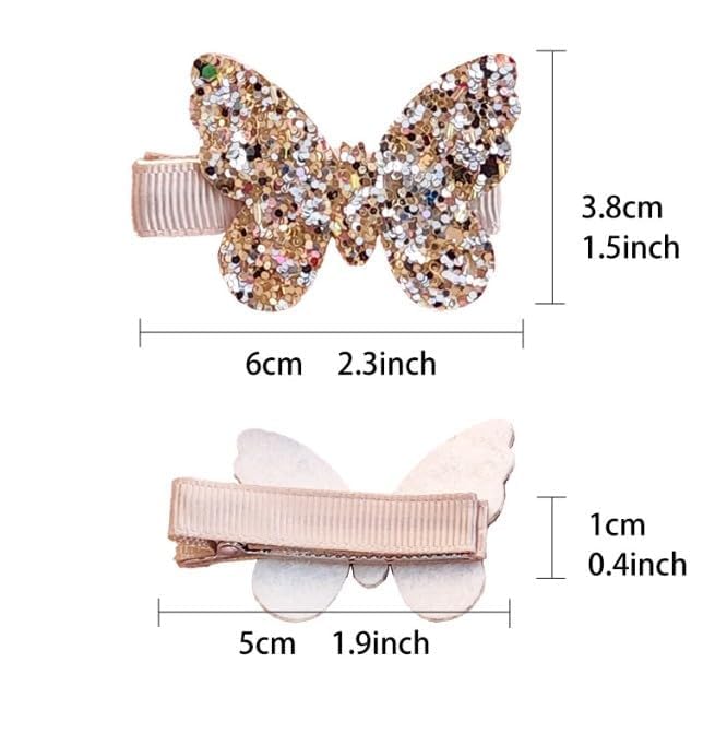 WLngtv Gold Butterfly Hair Clips with Sequin Bows 2-Pack for Girls