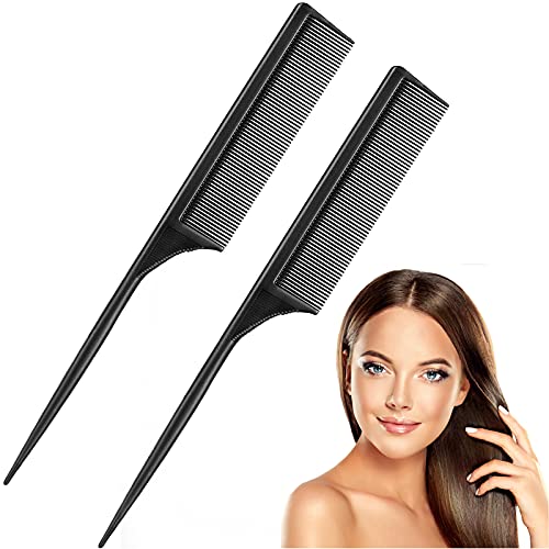 Leinuosen 9 Inch Carbon Fiber Rat Tail Comb 2 Pack Heat Resistant Fine Tooth