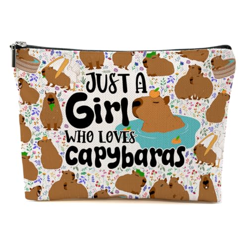 Funny Capybara Makeup Bag - Waterproof Linen Cosmetic Pouch & Travel Organizer