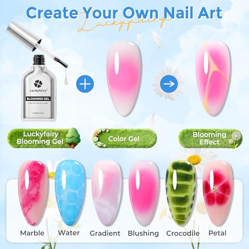 Luckyfairy Clear Blooming Gel Nail Polish 15ml - Watercolor Marble Art