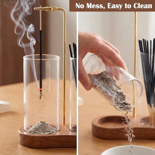 OWLREX Upgrade Tall Incense Holder with Glass Ash Catcher - Upside Down Burning & Stick Storage