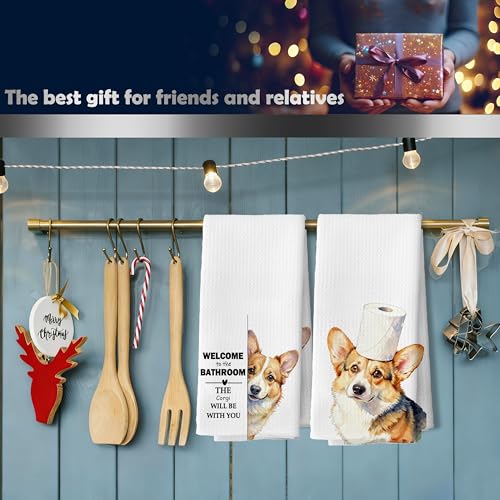 Corgi Lover Hand Towels Set of 2 - Funny Dog Gifts, 16x24 Inches