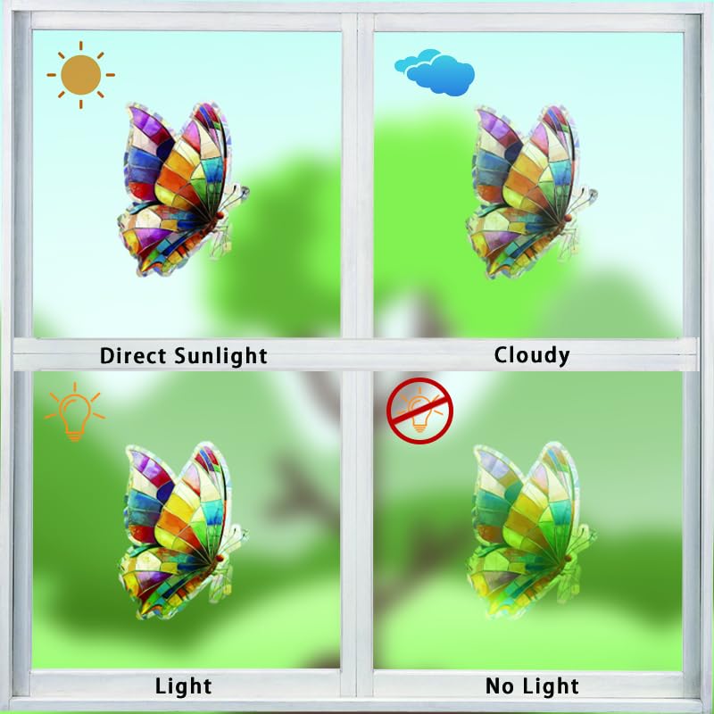 FCZon Star Butterfly Window Decals for Bird Safety, Rainbow Reflection Sun Catcher Stickers, 20pcs