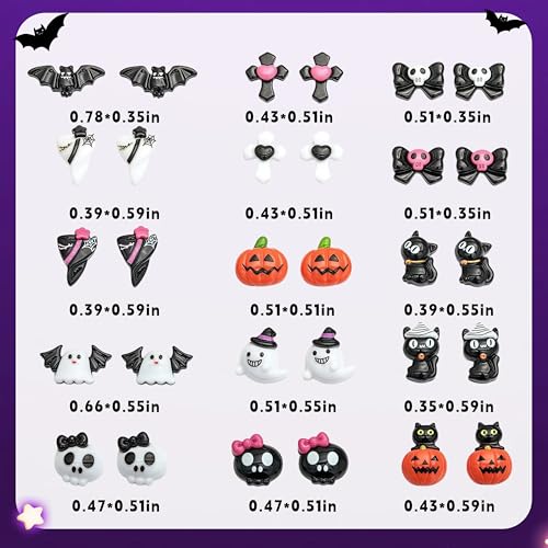 60Pcs Halloween Resin Nail Charms 3D Ghost Pumpkin Skull Art Gems
