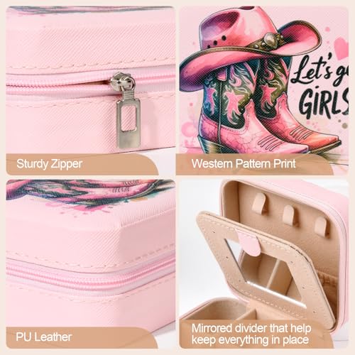 CEELGON Western Jewelry Box - Portable Travel Organizer, Pink Boots Print