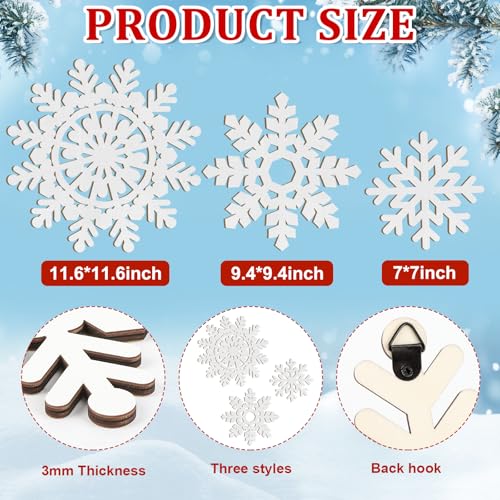 White Large Wooden Snowflake Ornament Sign Christmas Decorations 3 Pack