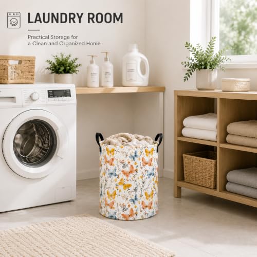 Collapsible Laundry Hamper - Flower Cluster Print Storage Basket, 19.7"