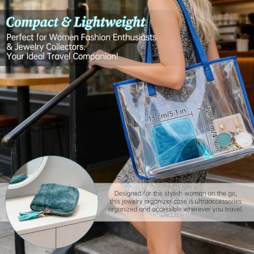 Small Travel Jewelry Case - Portable Velvet Jewelry Pouch, Blue