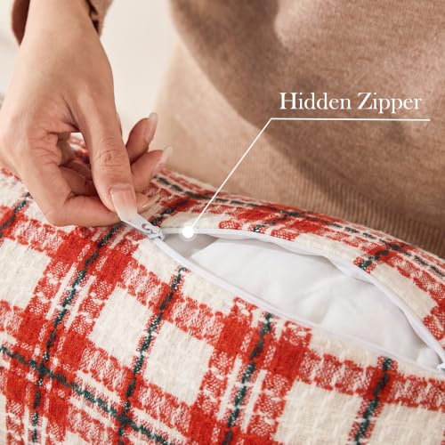 Red Plaid Waffle Textured Christmas Pillow Covers 22x22 - Pack of 2