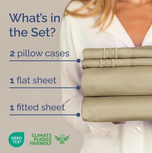 Cal King Size Sheet Set by Hotel Luxury | Comfy, Breathable & Cooling - Ultra-Soft, Deep Pockets, Wrinkle-Free - Beige