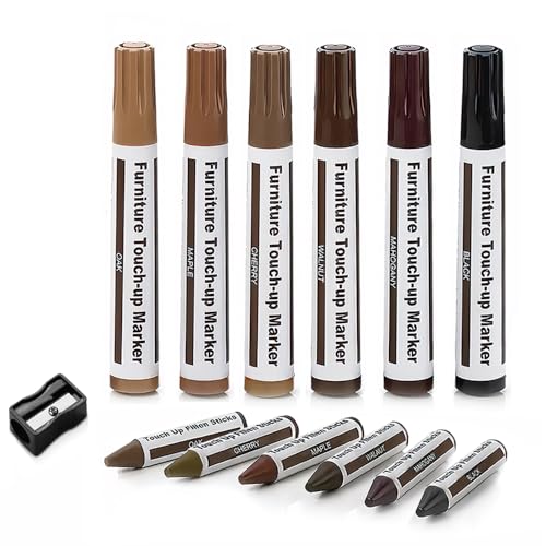 LHAVEN Furniture Repair Kit - 6 Color Wood Markers & Wax Sticks Set