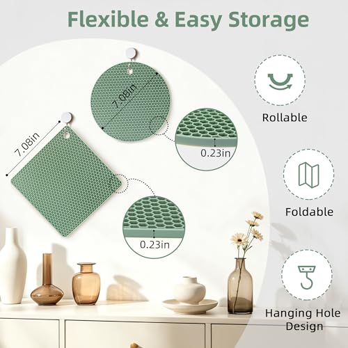 TWTLi Heat Resistant Silicone Trivets Set of 4 - Green