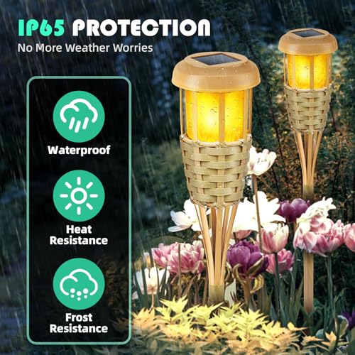 Solar Outdoor Flickering Flame Torch Lights - 4 Pack, Classic Yellow