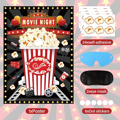 Pin The Popcorn Game Set - Movie Night Party Supplies for Kids