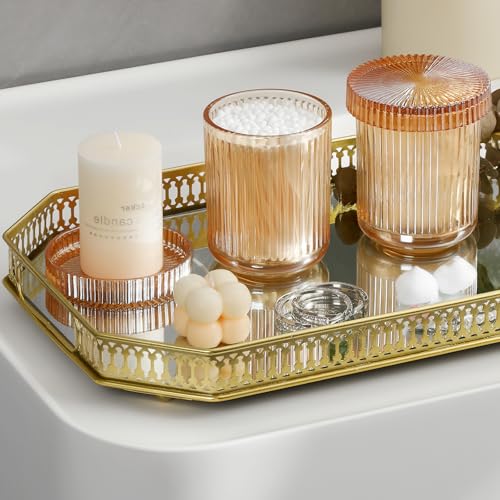 rejomiik Amber Thick Glass Qtip Holder with Lid - 1 Pack Apothecary Jars