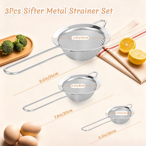 BLIGKO 3-Piece Fine Mesh Strainer Set, Stainless Steel Sieve for Kitchen