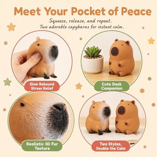 JIAHO Capybara Stress Balls - Cute Animal Fidget Toys for Anxiety Relief