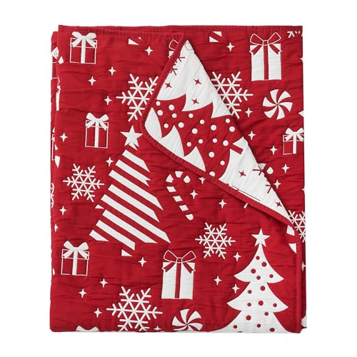 Reversible Holiday Throw Blanket 50x60 inches Peppermint Party - Festive Christmas Decor