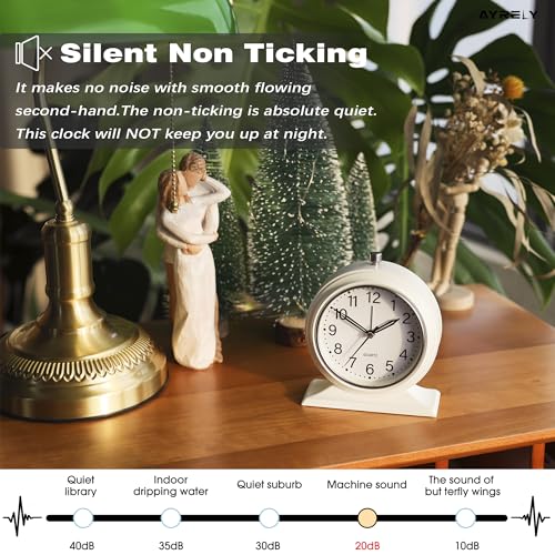 AYRELY 5.5" Vintage Metal Alarm Clock - Silent Retro Desk Clock in White