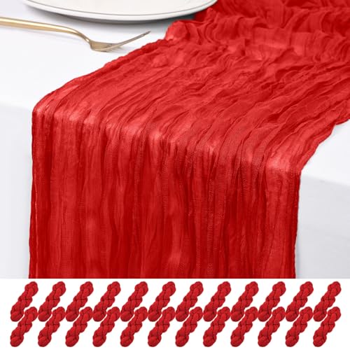 Red Table Runner 20x120 Inch Cheesecloth Set of 24 - Elegant Wedding & Party Decor