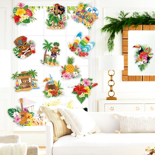 11x14 Hawaiian Luau Party Decorations Cutouts Set - 12PCS