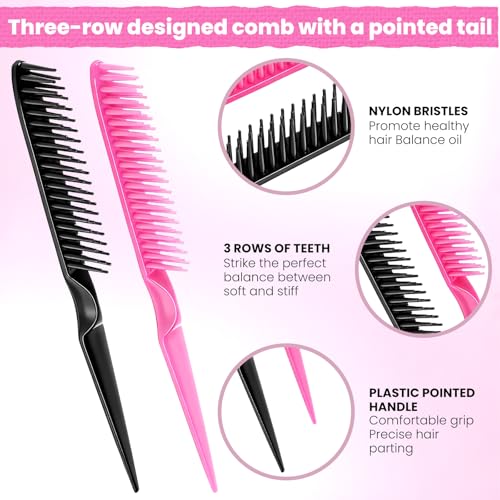 Exircy 4-Piece Rat Tail Hair Styling Comb Set with 3-Row Brushes