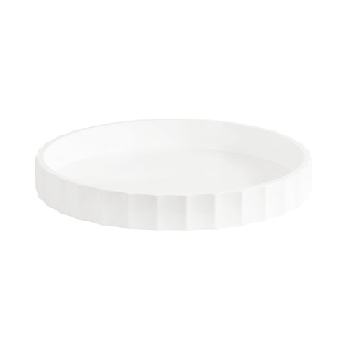 Kate and Laurel Lissi Decorative Round Tray with Wavy Design; 16 Inch Diameter; White; Modern Scalloped Circle Serving Tray for Coffee Table Ottoman; Dining Table; or Entryway Catch-All Tray