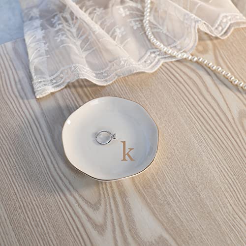 Personalized K Initials Ring Dish - Ceramic Jewelry Tray Gift