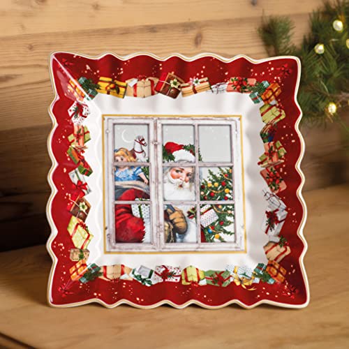 Large Red Porcelain Pastry Plate - Youth Size 11-13, Festive Design