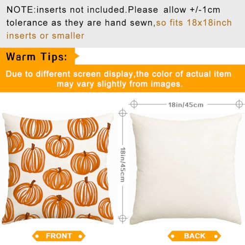 Outdoor Pillow Covers Set of 2 - 18x18 Orange Pumpkin Decor