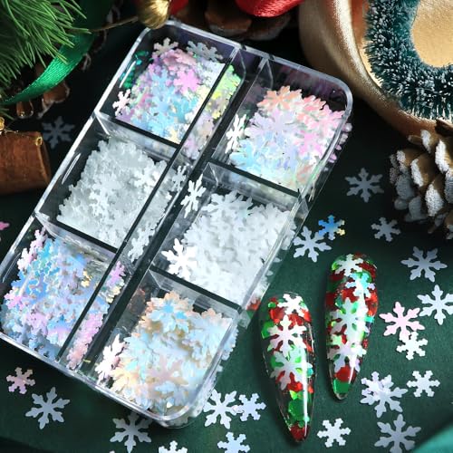 OSTTMA 6 Grids Snowflake Nail Art Glitters 3D Christmas Sequins