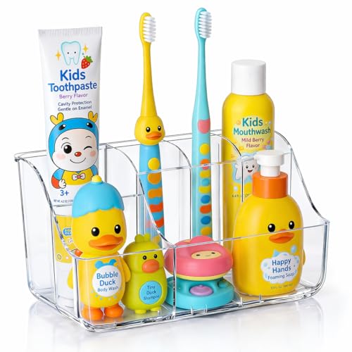 Clear Kids Toothbrush Holder - Wall-Mounted, No-Drill Bathroom Organizer