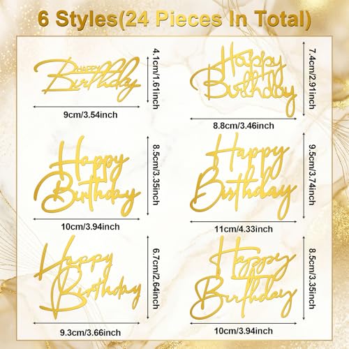 18 Pcs Gold Acrylic Happy Birthday Cake & Cupcake Toppers
