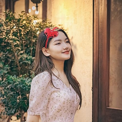 Doneace Red Sequin Heart Headband Valentine's Day Hair Hoop