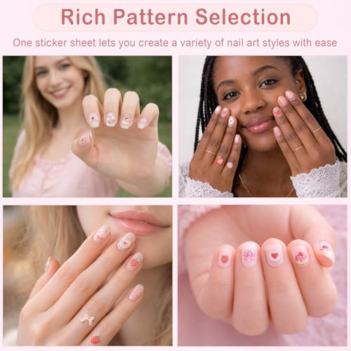 3D Embossed Pink Nail Art Stickers - Cute Cake, Strawberry & Bow Decals