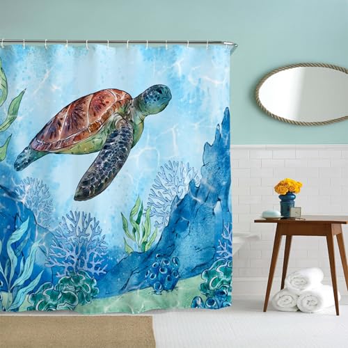 Mimihome Sea Turtle Shower Curtain - 72"x72" Coastal Bathroom Decor