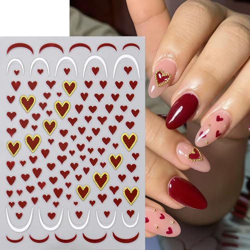 Valentine's Day Red Heart Nail Art Stickers 8-Sheet Self-Adhesive Decals