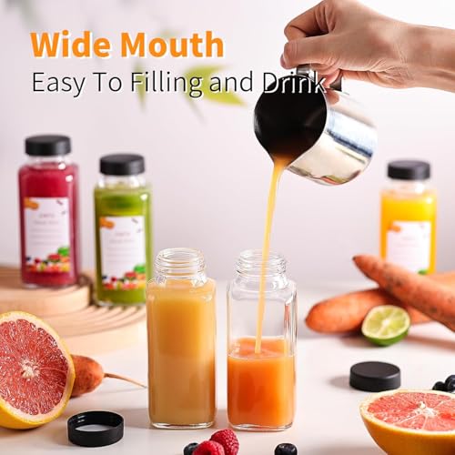 8 oz Glass Juice Bottles with Black Lids - 3 Pack Reusable Storage Jars