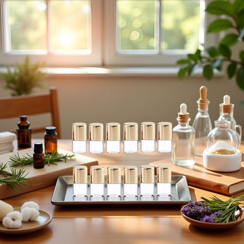 Mozff 1ml Glass Roll On Bottles 12Pcs Refillable Essential Oil Vials Gold