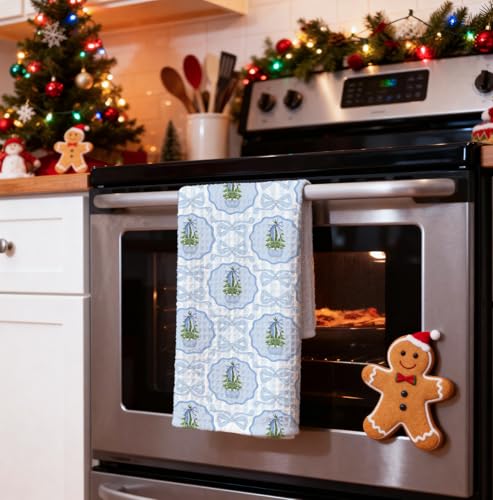 Christmas Blue Bow Tree Chinoiserie Kitchen Towels - Holiday Hand & Dish Towels