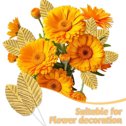 200 Pcs Artificial Gold Leaves with Stems for DIY Floral Crafts & Decor