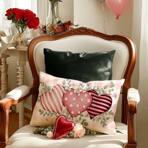 Waterproof Pink Heart Pillow Cover 12x20 for Indoor/Outdoor Use